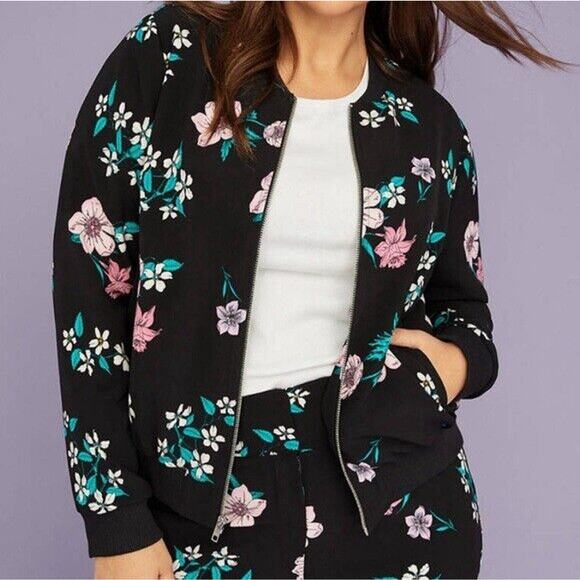 Lane Bryant Jackets & Blazers - Lane Bryant Womens Bomber Jacket Floral Full Zip Size 14/16